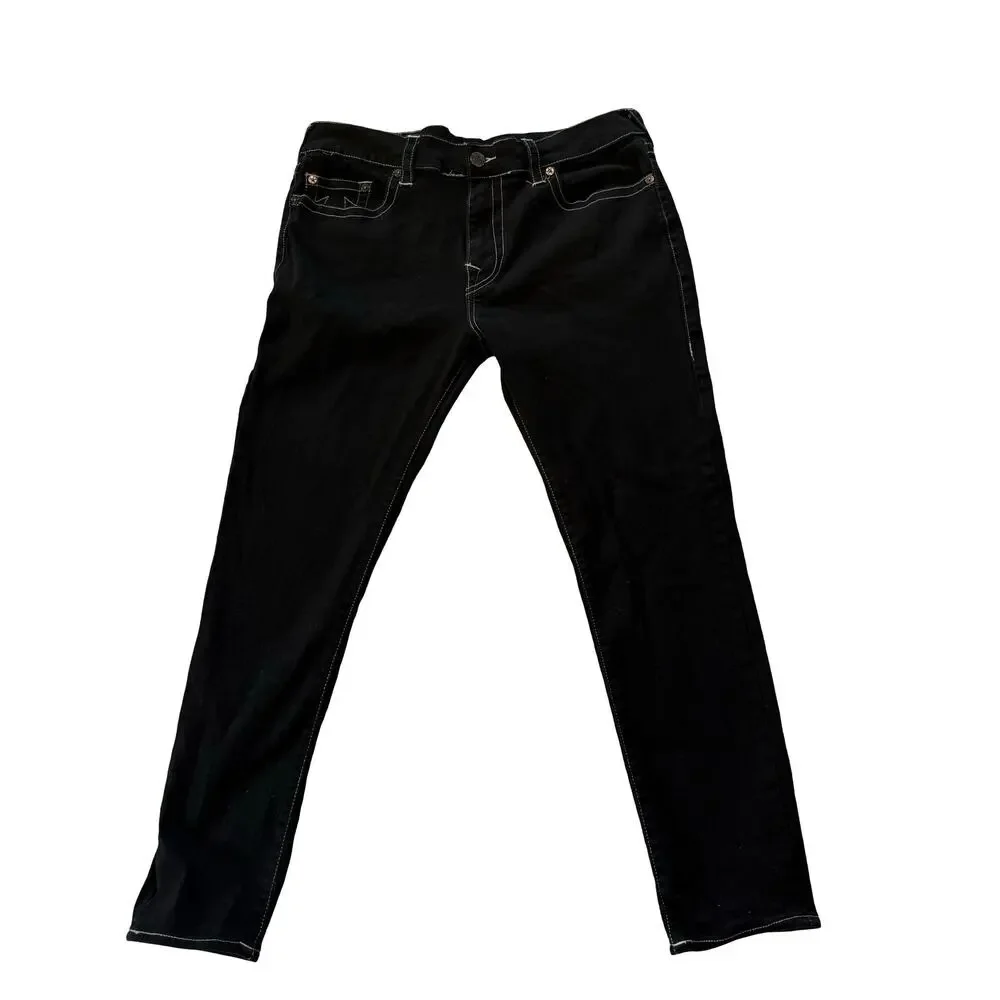 True Religion Men's Black Rocco Relaxed Skinny Jeans Size 38